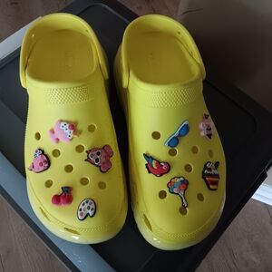 CROCS Vibrant Yellow Platform Clogs with Charms